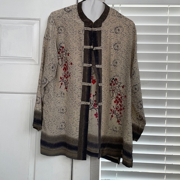 Vintage Chico’s 100% Silk Cherry blossoms Japanese inspired shirt size Small(1) - Picture 1 of 6
